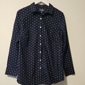 Lands' End Navy Polka Dot Button-Up Shirt